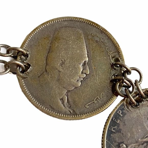 6 International Coins w Sterling Clasp Bracelet